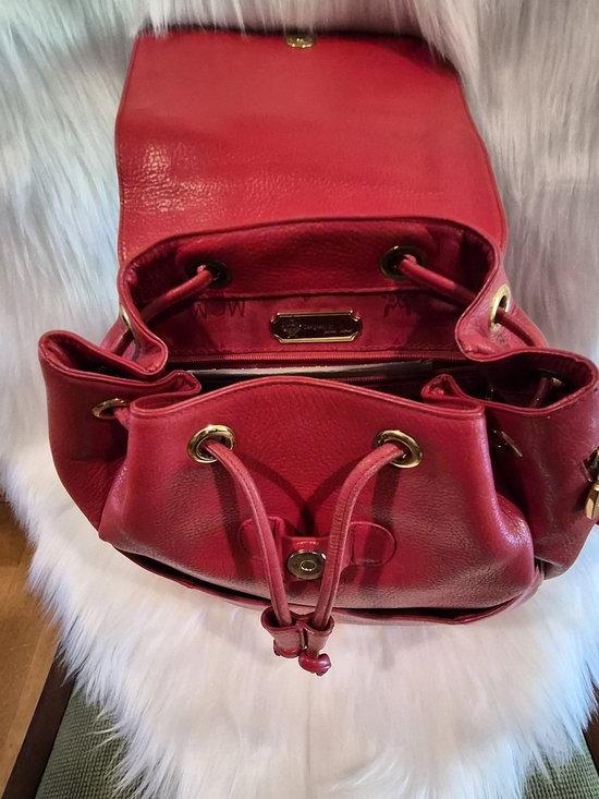 MCM Red Leather Drawstring Backpack with Gold Hardware main image 16
